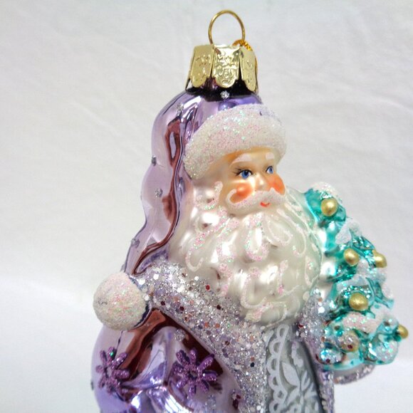 Kurt Adler Glass Bellissimo Santa Ornament NWT lavender - Picture 3 of 10